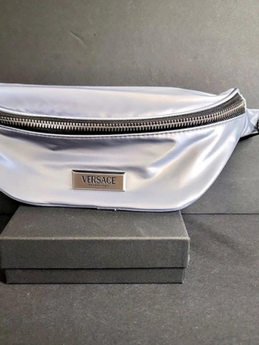 Versace Fragrances Metallic Silver Belt Bag